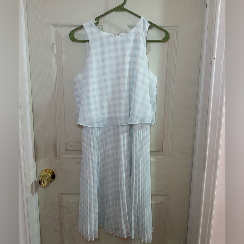 Ann Taylor Blue and White Checkered Midi Dress